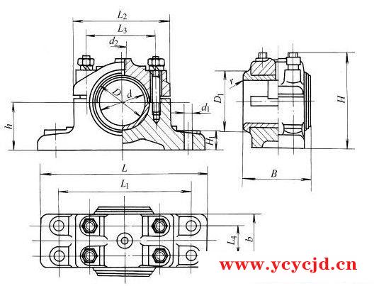 对开式四螺柱正滑动轴承座尺寸