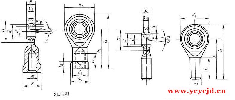 SI…E、SA…E、SI…ES、SA…ES型杆端关节轴承的结构型式和外形尺寸